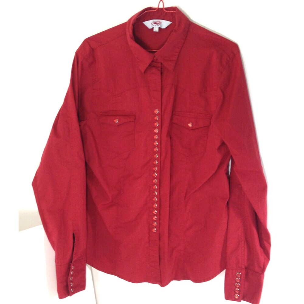 ROPER Western Red Pearl Snap Red Cowboy Shirt Size Adult Large NICE